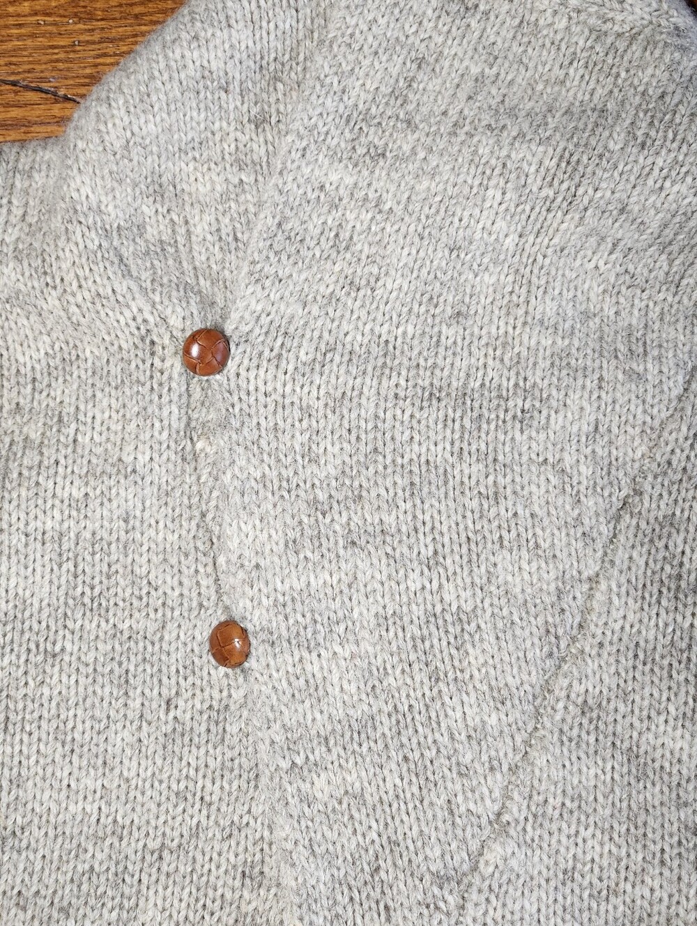 Vintage Polo Ralph Lauren Shawl Collar Wool Cardigan Suede Elbow Patches L - Picture 9 of 16